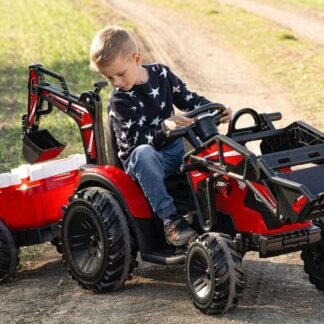 Tractor 12v WORKER para niños, rojo, remolque y pala, rc, ruedas eva,   INDA281-BNWORKERRED